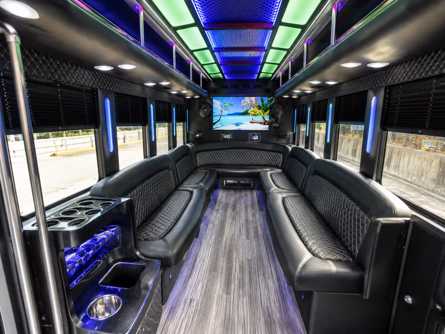 hanford 18 passenger party bus inside
