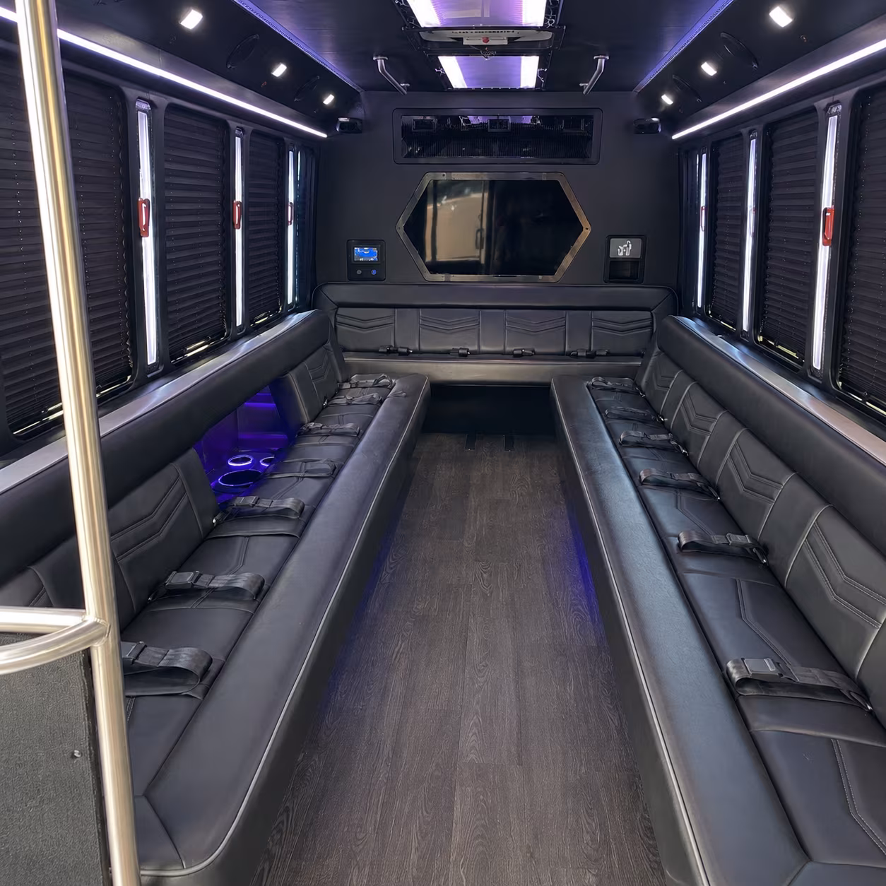 hanford 18 passenger party bus interior