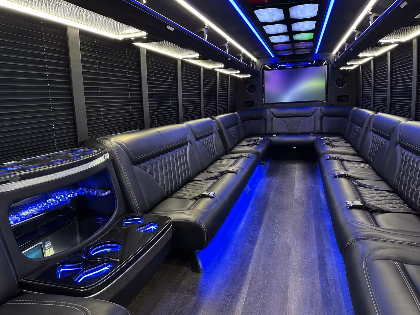 hanford 20 passenger party bus inside