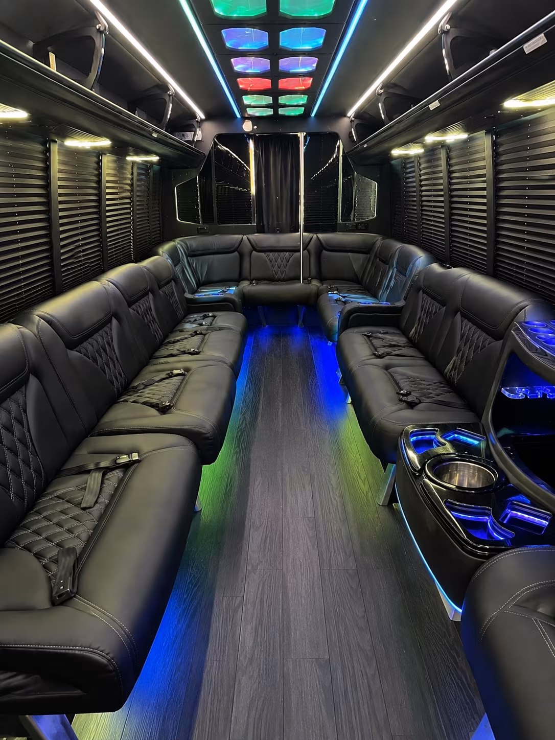 hanford 20 passenger party bus interior