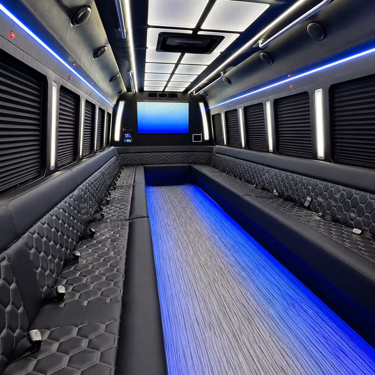 hanford 50 passenger party bus inside